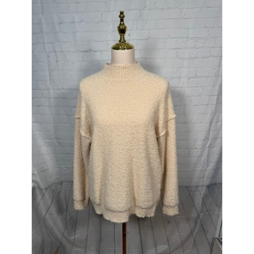 NWT Altar'd State Oatmeal Fuzzy Knit Mock Neck Oversized Sweater S